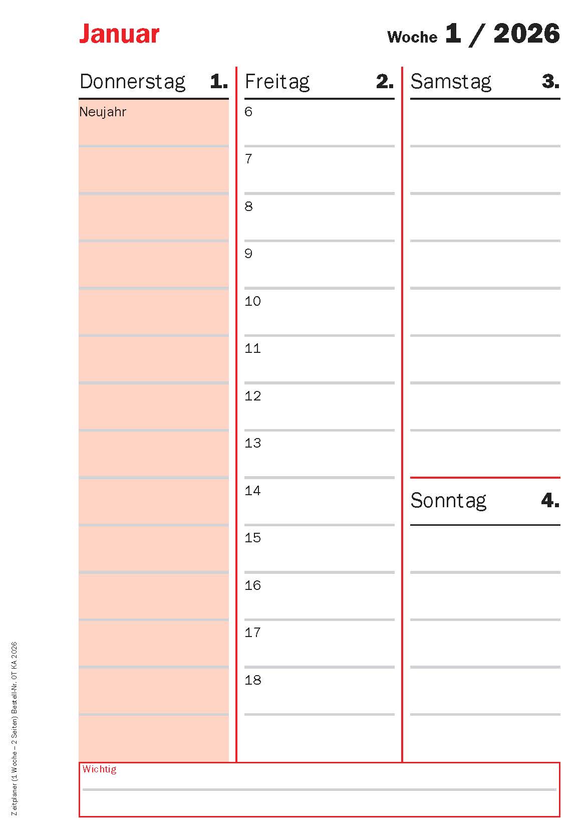 Timer-Kalenderteil 2026 (1 Woche - 2 Seiten) Timer-Kalenderteil 2026 (1 Woche - 2 Seiten)