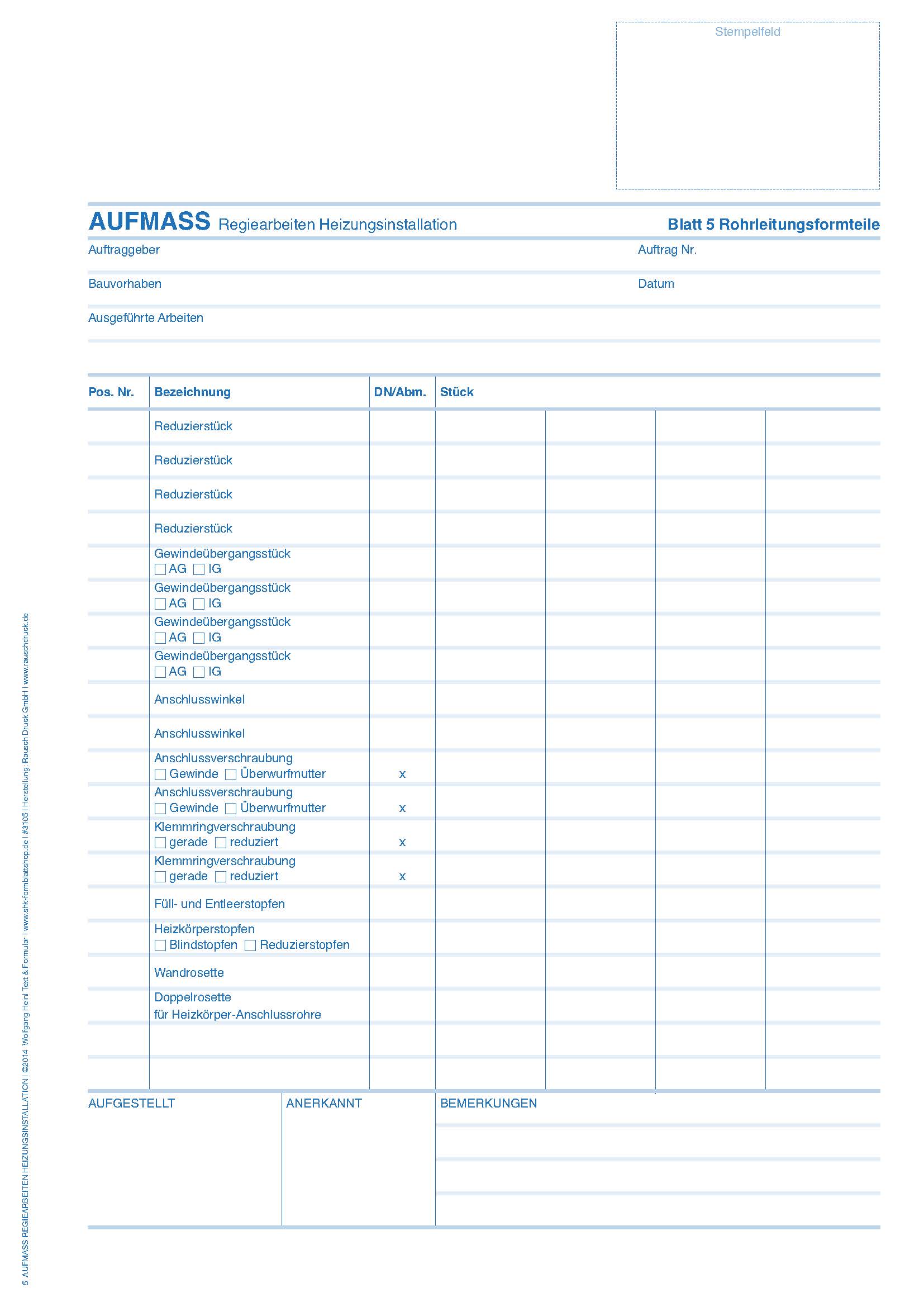 Aufmass Regiearbeiten Heizungsinstallation