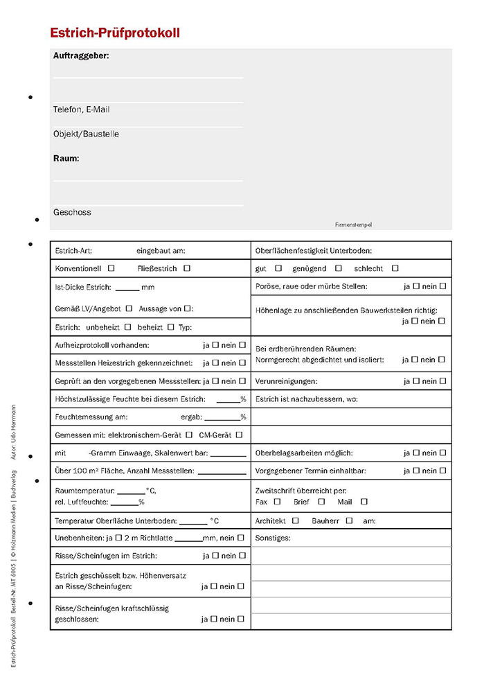 Estrich-Prüfprotokoll