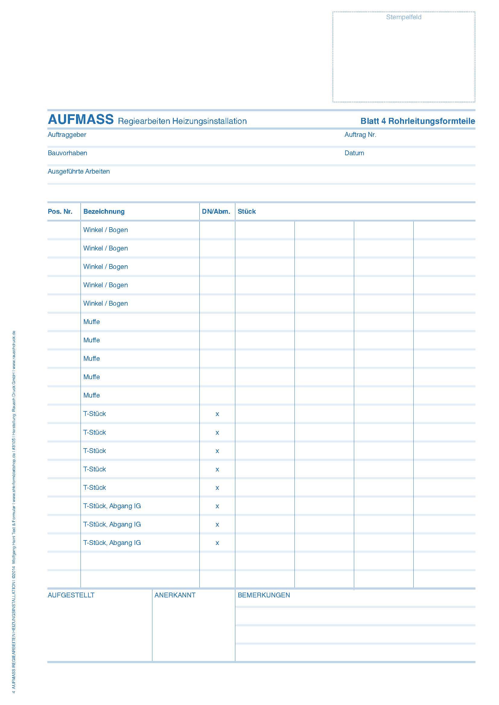 Aufmass Regiearbeiten Heizungsinstallation