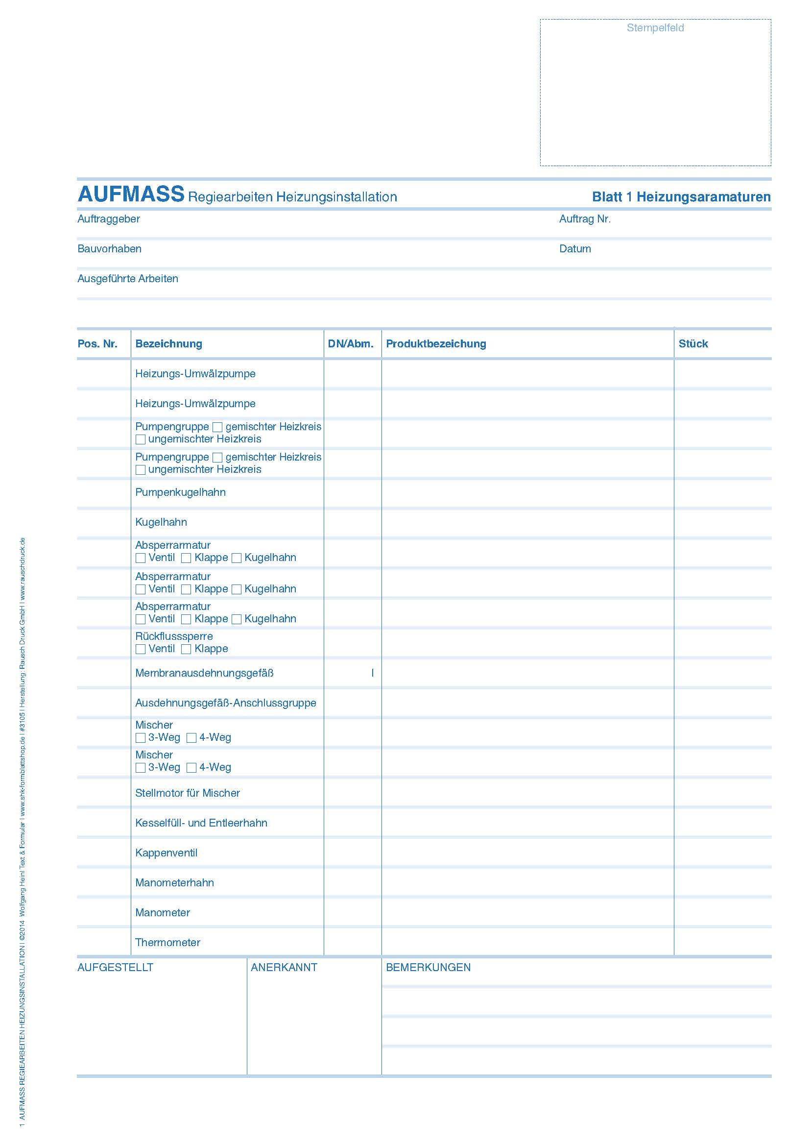 Aufmass Regiearbeiten Heizungsinstallation