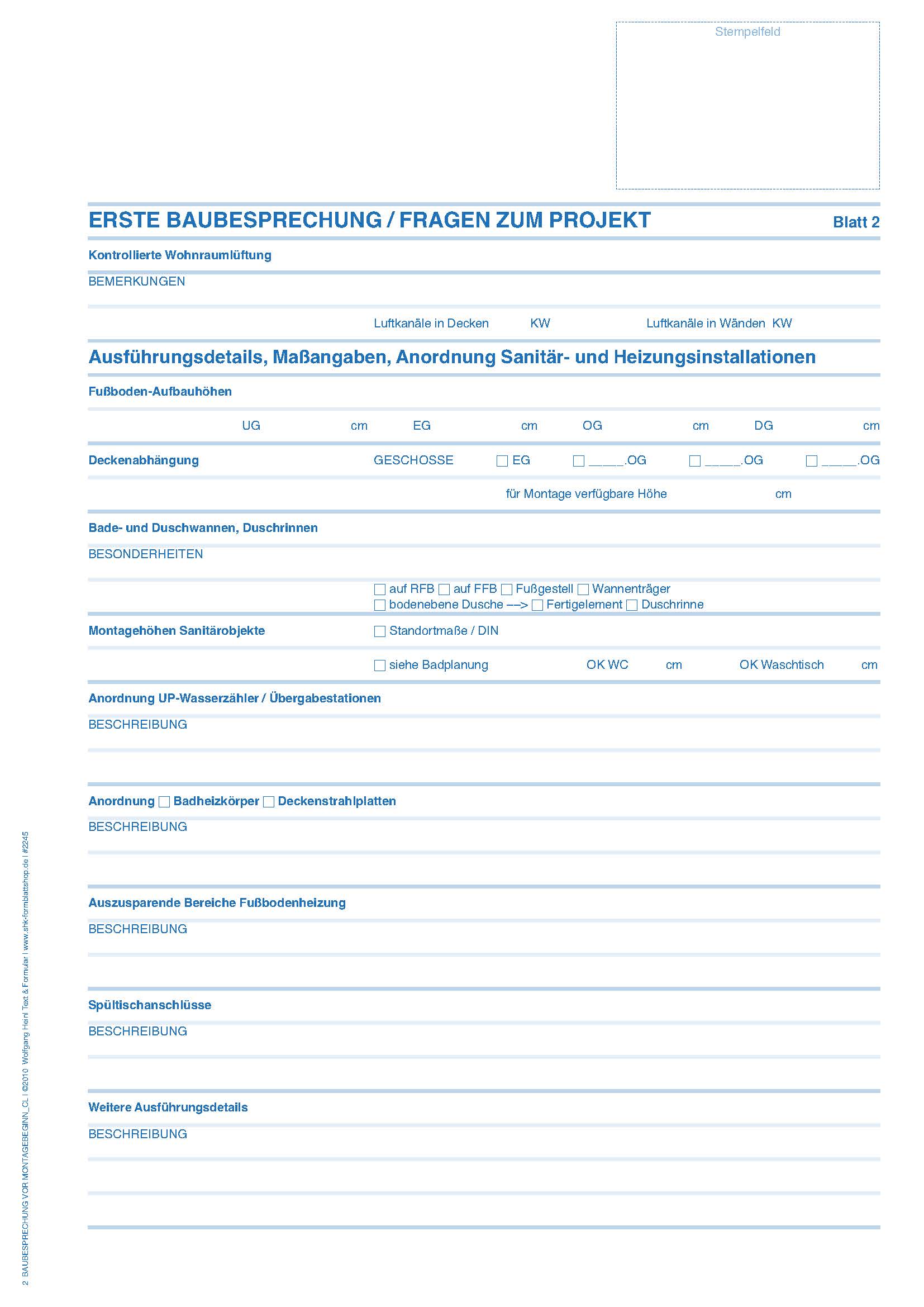 Baubesprechung vor Montagebeginn (Sanitär, Heizung, Wohnraumlüftung)