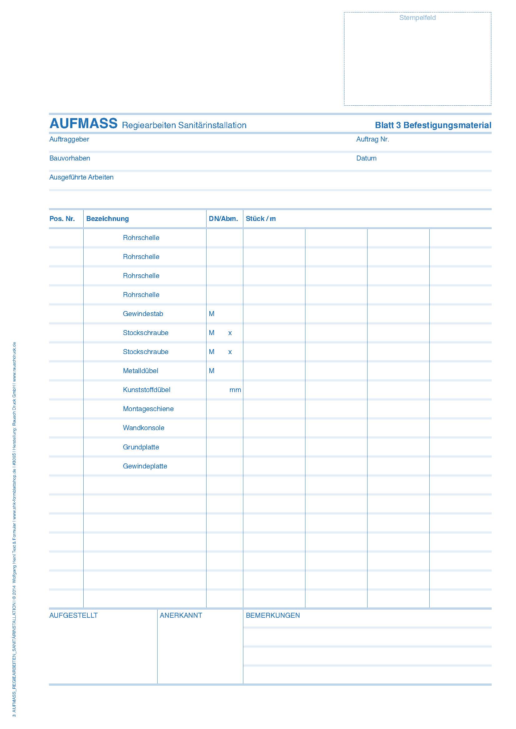 Aufmass Regiearbeiten Sanitärinstallation