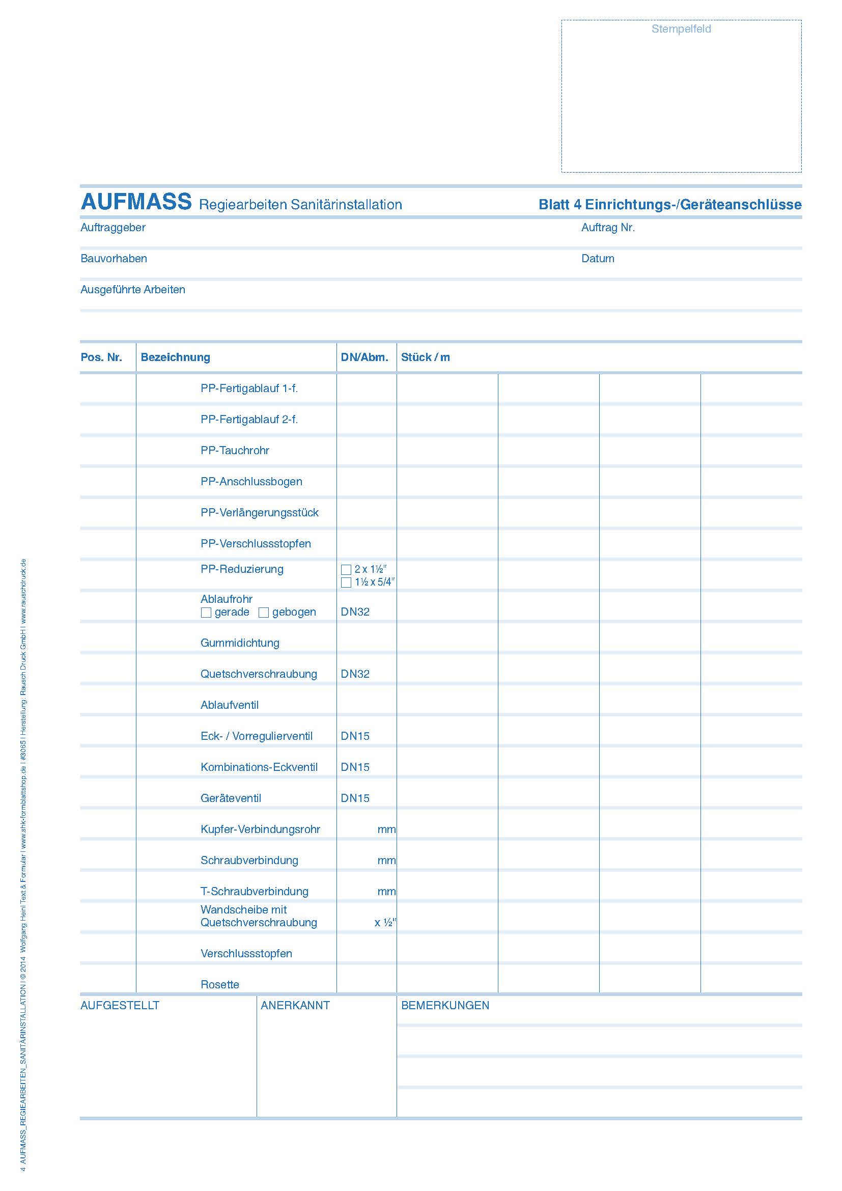 Aufmass Regiearbeiten Sanitärinstallation