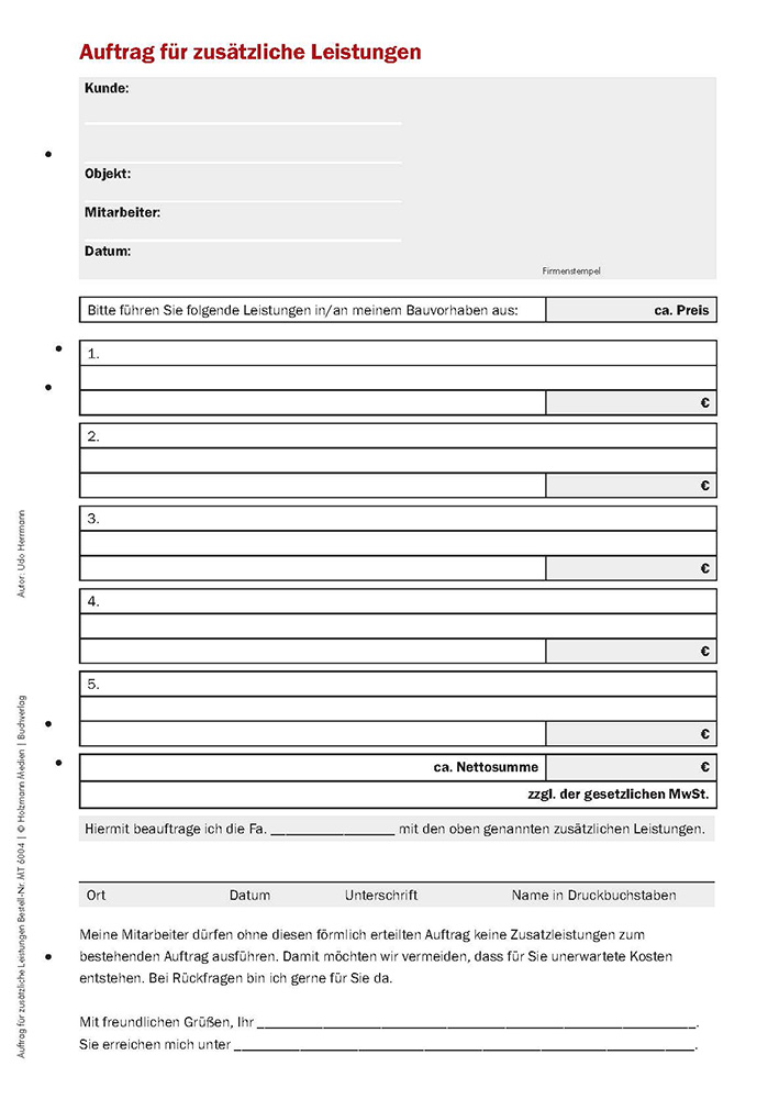 Auftrag für zusätzliche Leistungen