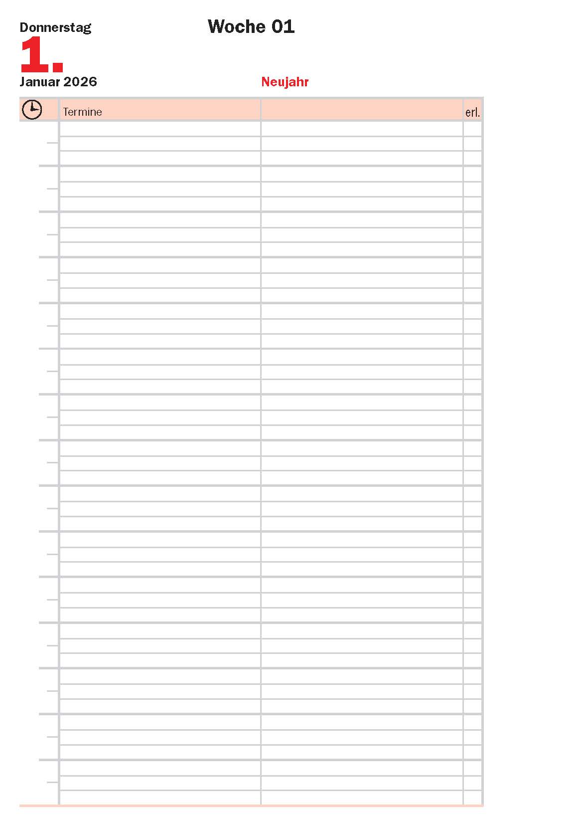 Timer-Kalenderteil 2026 (1 Tag - 1 Seite)