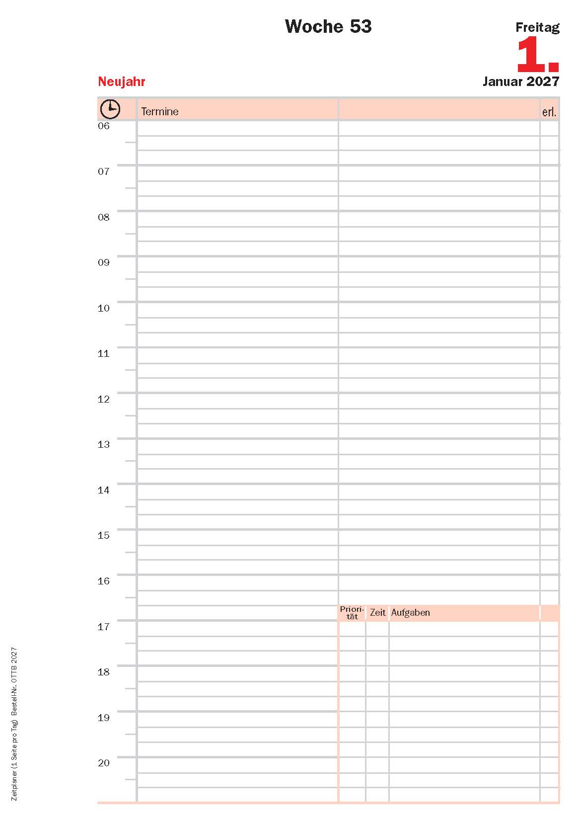 Timer-Kalenderteil 2027 (1 Tag - 1 Seite)