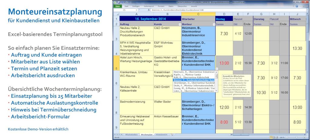 Monteureinsatz-Wochenplanung