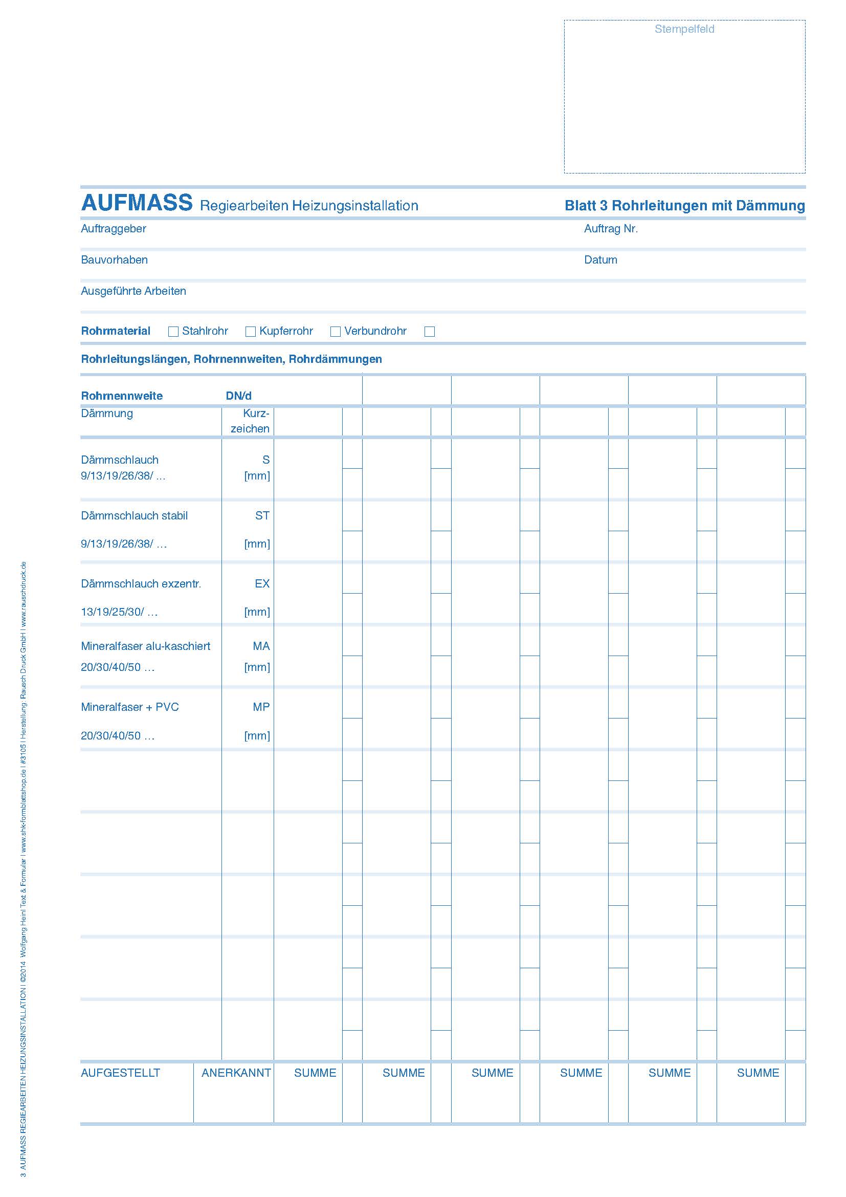 Aufmass Regiearbeiten Heizungsinstallation