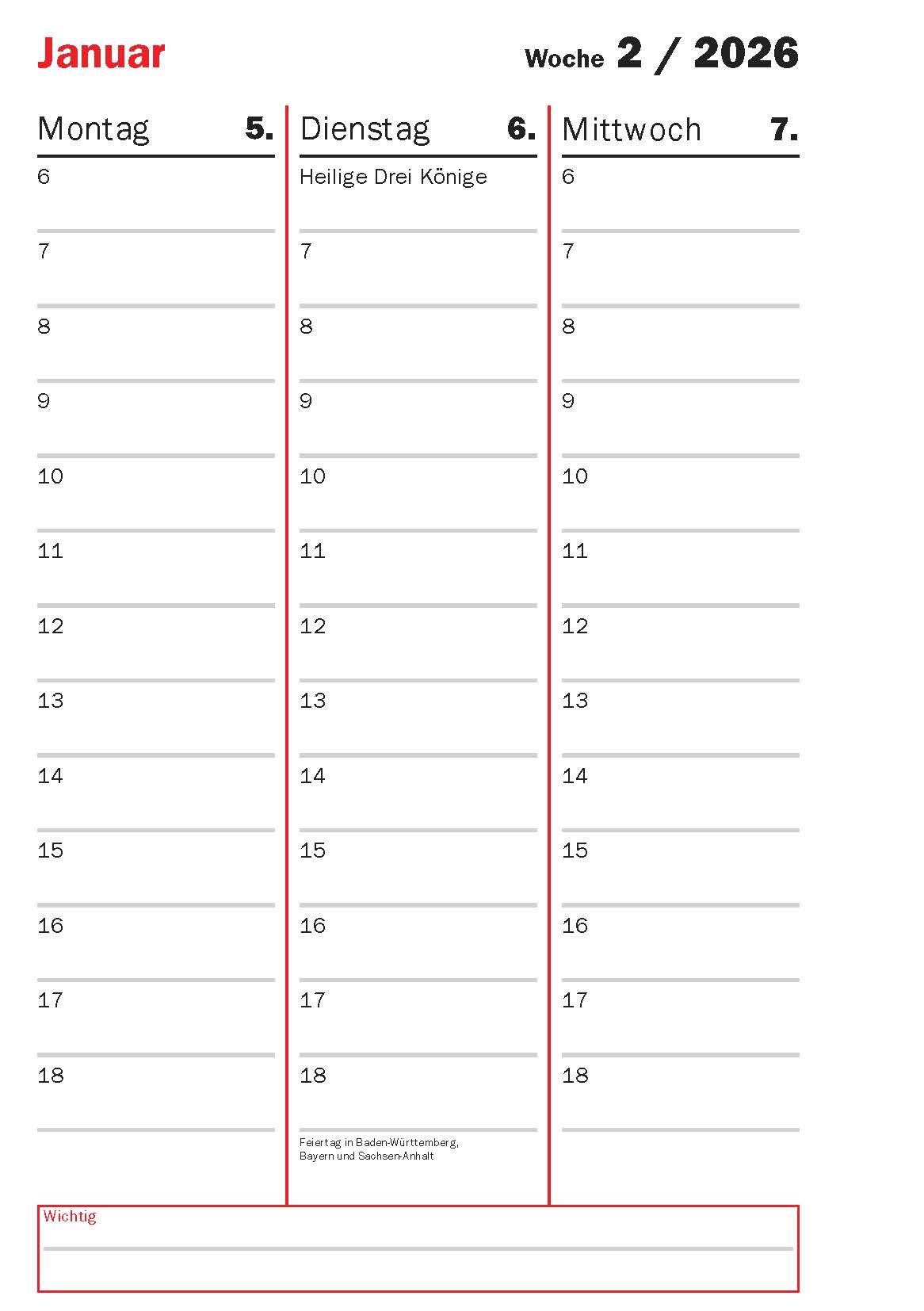 Timer-Kalenderteil 2026 (1 Woche - 2 Seiten) Timer-Kalenderteil 2026 (1 Woche - 2 Seiten)