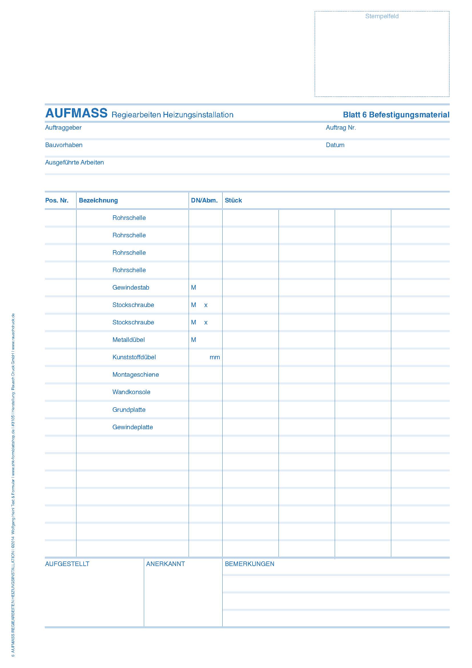 Aufmass Regiearbeiten Heizungsinstallation