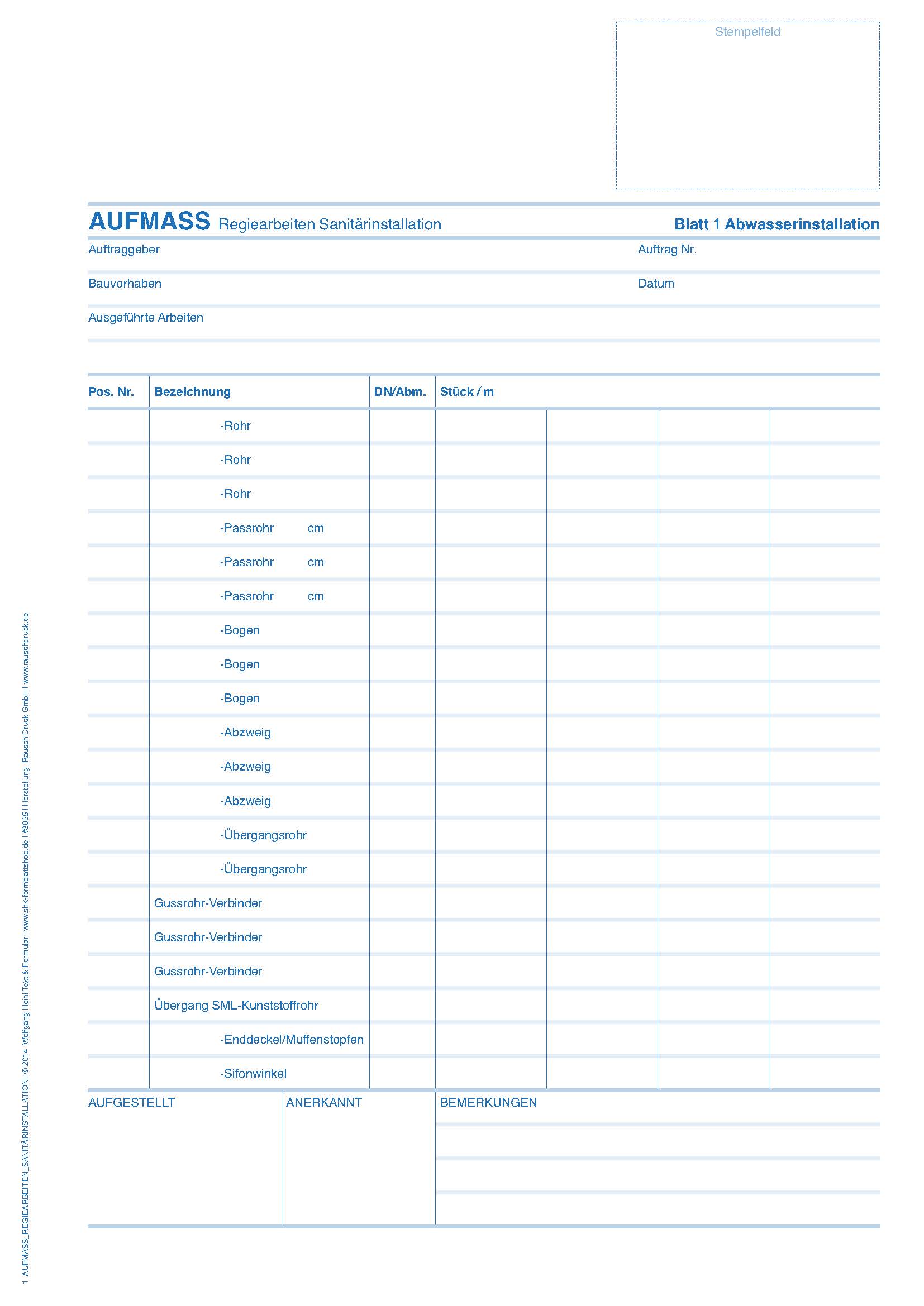 Aufmass Regiearbeiten Sanitärinstallation