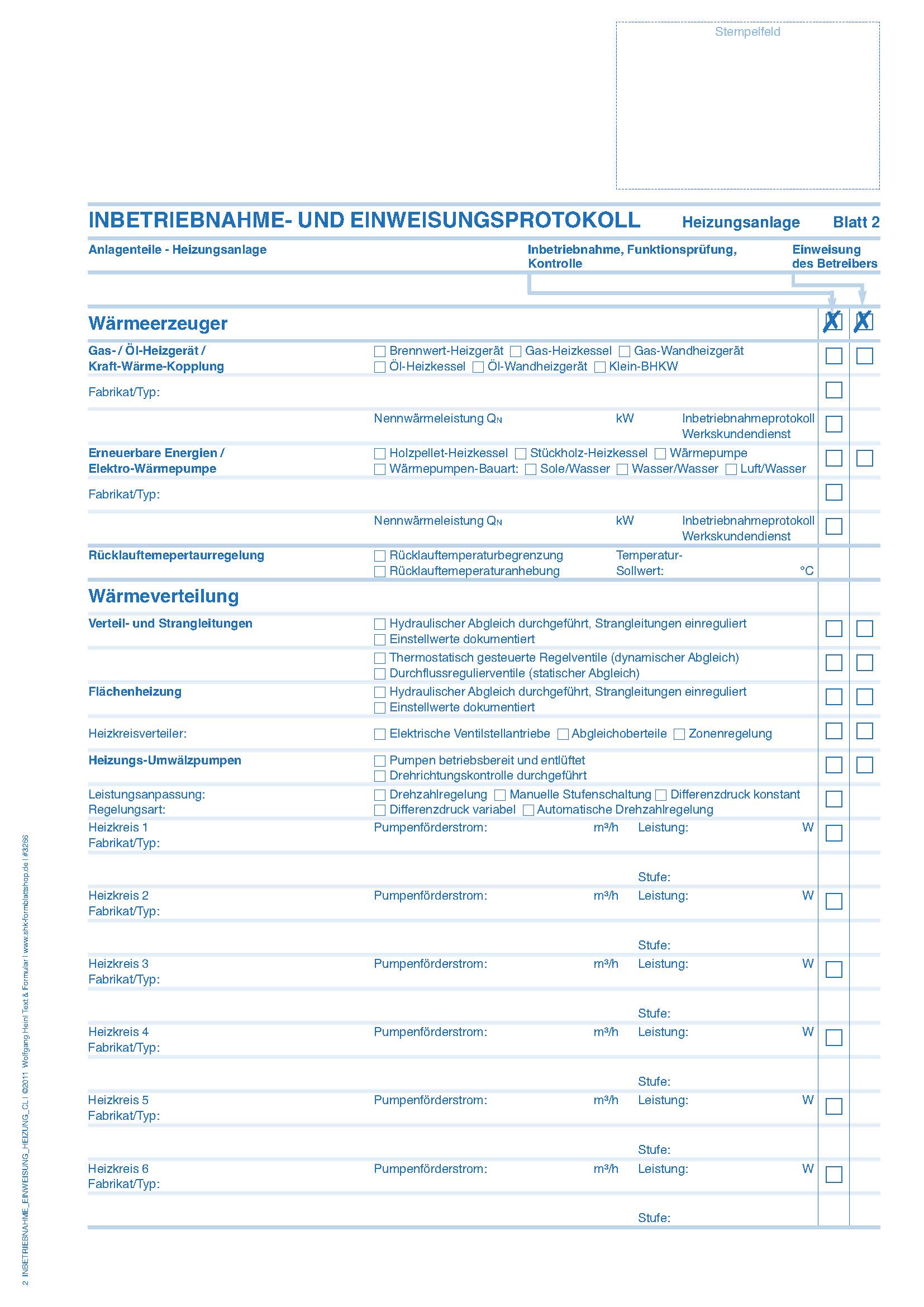 Inbetriebnahme- und Einweisungs-Protokoll für Heizungs- und Solarthermieanlagen